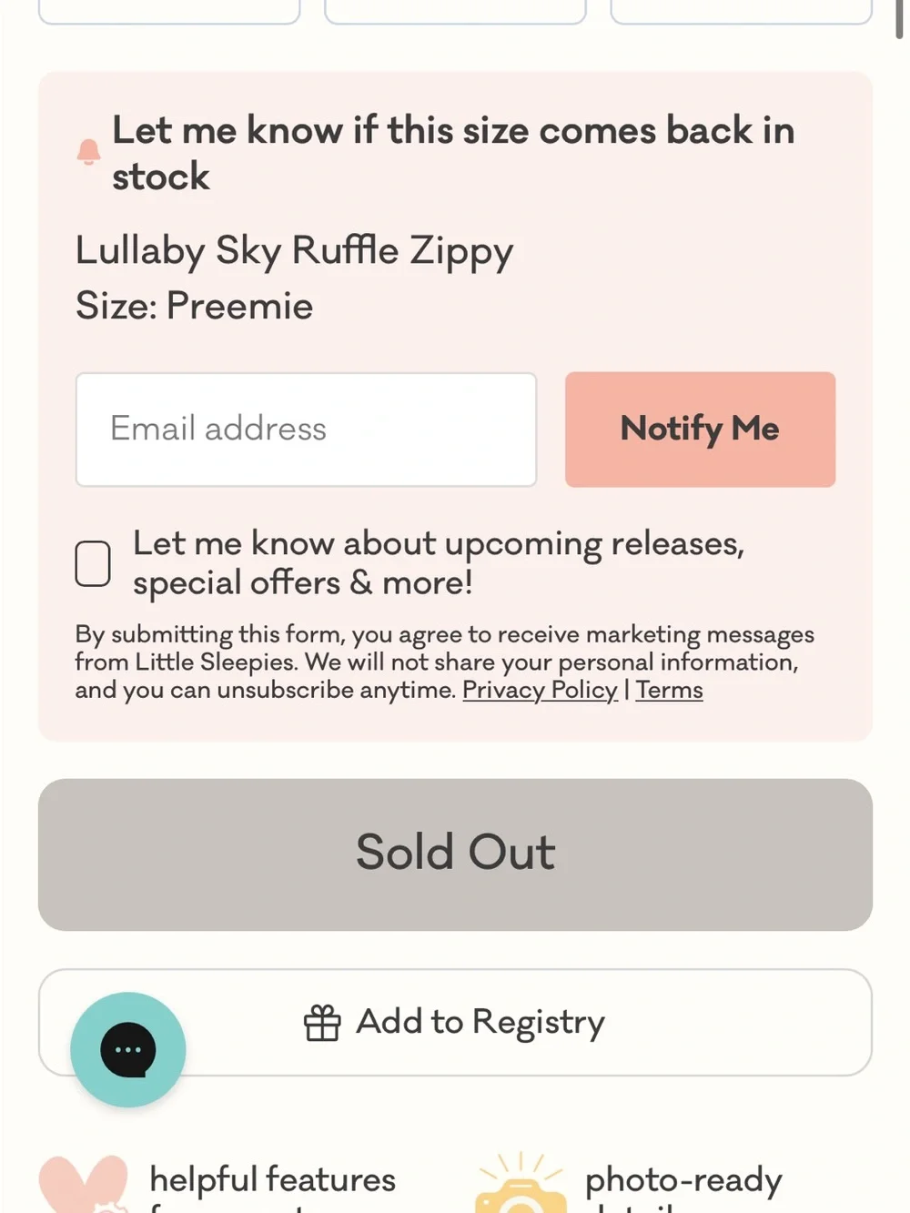 Little Sleepies Lullaby Sky Ruffle Zippy